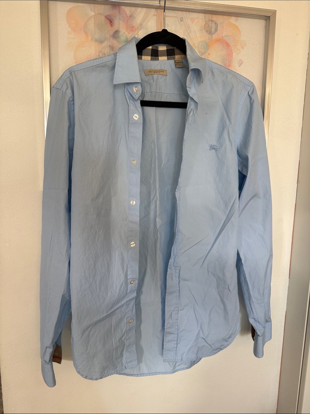 Burberry Light Blue Cotton Button-Up Dress Shirt